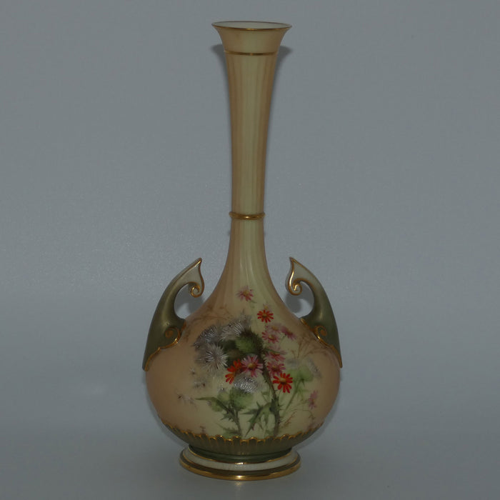 Royal Worcester Blush Ivory Scotch Thistle narrow neck and handled bulbous vase