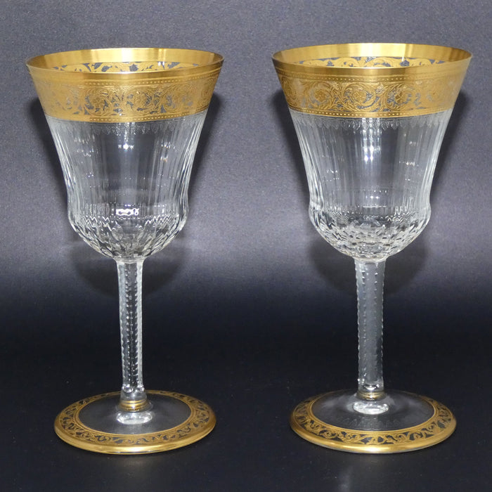 St Louis Crystal France Thistle Pair of Wine glasses | Gilt Open border