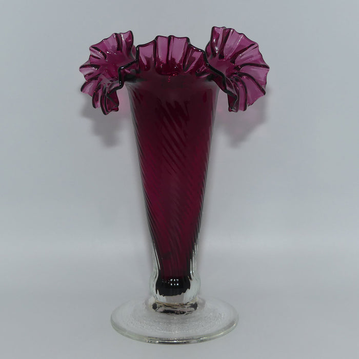 Vintage Victorian style Ruby Glass frilled edge vase