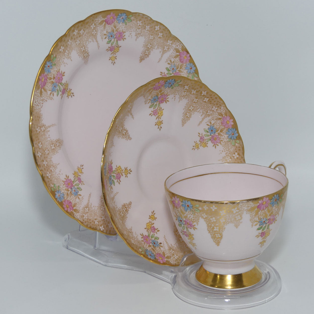 Tuscan Fine English Bone China Pretty Pink Floral and Heavy Gilt 