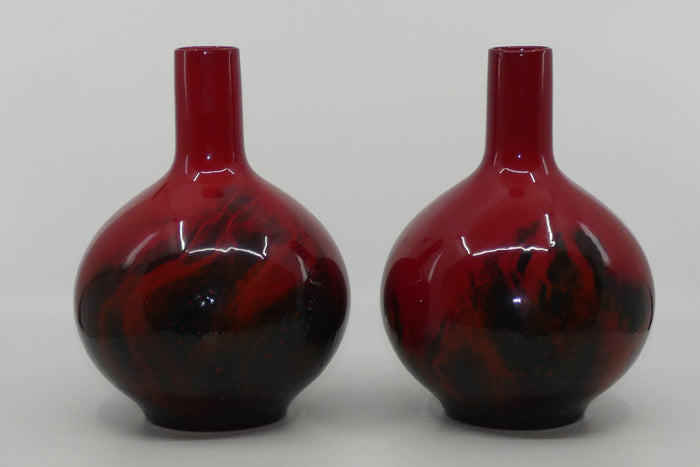 Royal Doulton Flambe Veined pair of tall neck bulbous vases