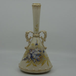 royal-worcester-blush-ivory-hand-painted-violets-tall-narrow-neck-vase-with-gilt-handles