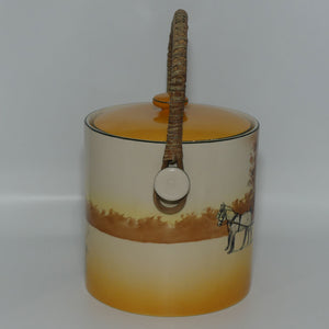 Royal Doulton Coaching Days biscuit barrel with wicker handle