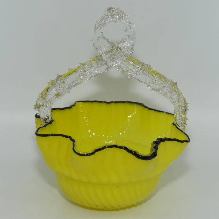 Yellow Glass with Black Edge thorn handle basket